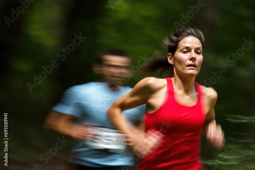 jeune femme sportive en plein effort lors d'une course à pied, effet de vitesse, flou de bouger