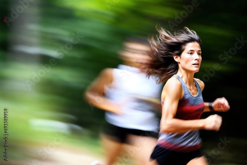 couple de sportif en train de faire une course pédestre en pleine nature photo