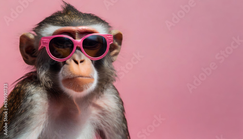 Cute Monkey Wearing Sunglasses: Adorable Primate Portrait in the Wild