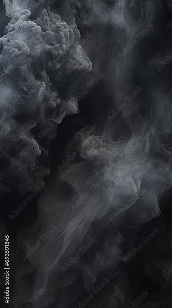 Digital illustration of black background with smoke. Generative AI
