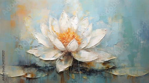 Acrylic painting of a lotus flower with texture. Generative AI