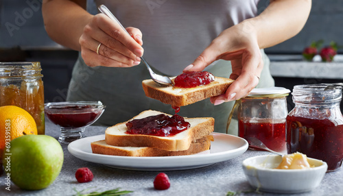 Delicious Strawberry Jam Toasted Breakfast with Fresh Berries