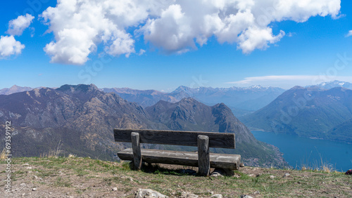 Bench with a view of the Swiss Alps