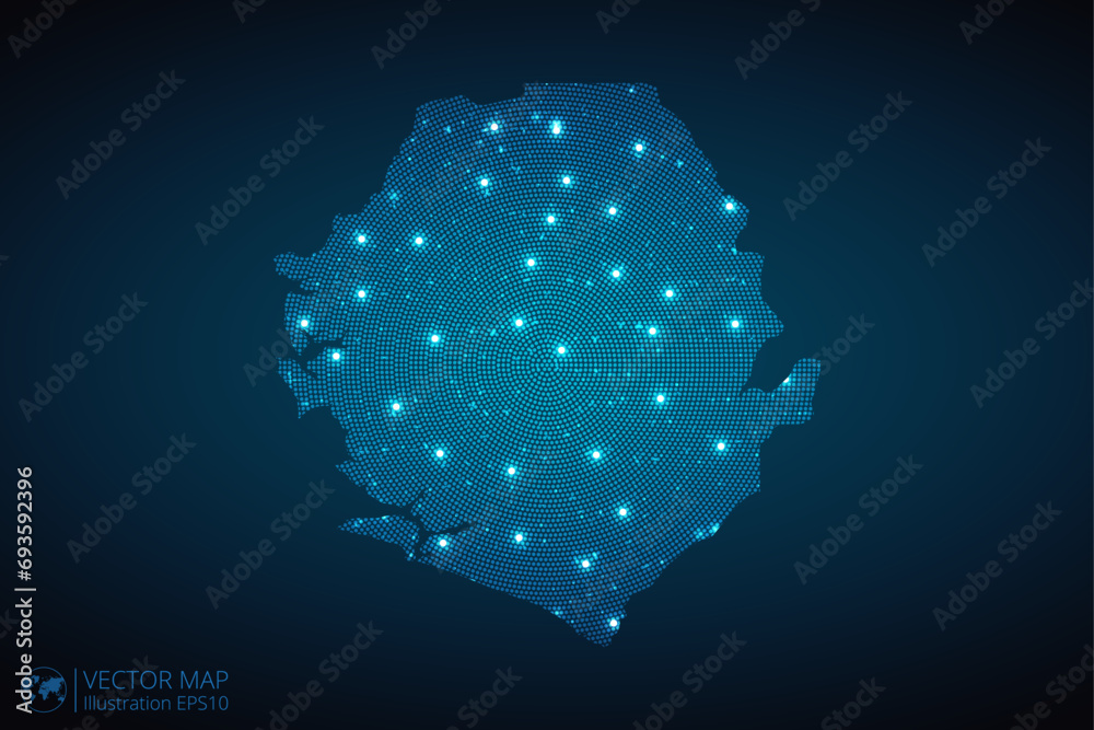 Sierra Leone map radial dotted pattern in futuristic style, design blue ...