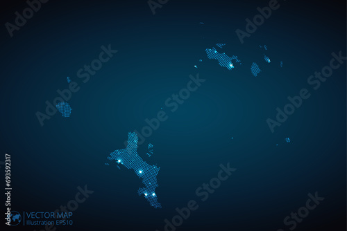 Fototapeta Naklejka Na Ścianę i Meble -  Seychelles map radial dotted pattern in futuristic style, design blue circle glowing outline made of stars. concept of communication on dark blue background. Vector illustration EPS10