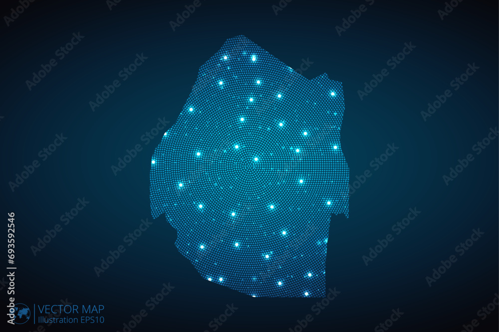 Eswatini or Swaziland map radial dotted pattern in futuristic style ...