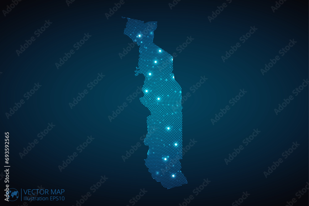 Togo map radial dotted pattern in futuristic style, design blue circle ...