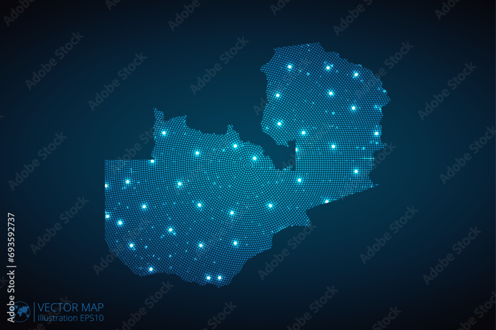 Zambia map radial dotted pattern in futuristic style, design blue ...