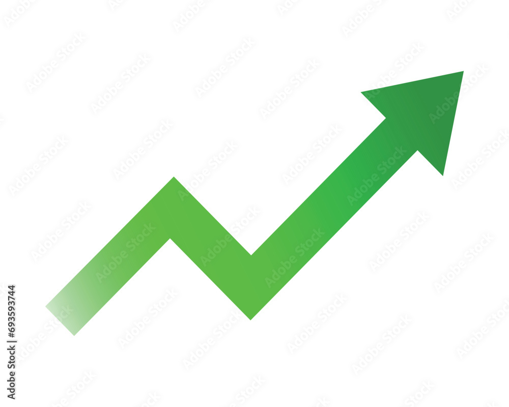 Growing business green arrow on white. Profit arow Vector illustration.Business concept, growing chart. Concept of sales symbol icon with arrow moving up. Economic Arrow With Growing Trend.