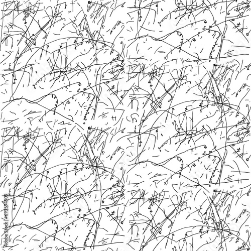 Abstract pattern of hand drawn strokes and scribbles. Chaotic energy, mottled, sketchy, minimalist.