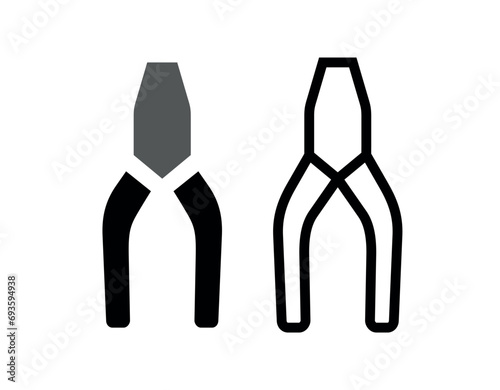 Set of icons pliers. Tools for repair and production. Symbol of service and repair of equipment. The icon is visible on a small scale.