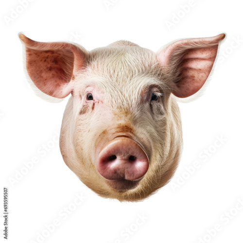 Country pig face shot isolated on white or transparent background