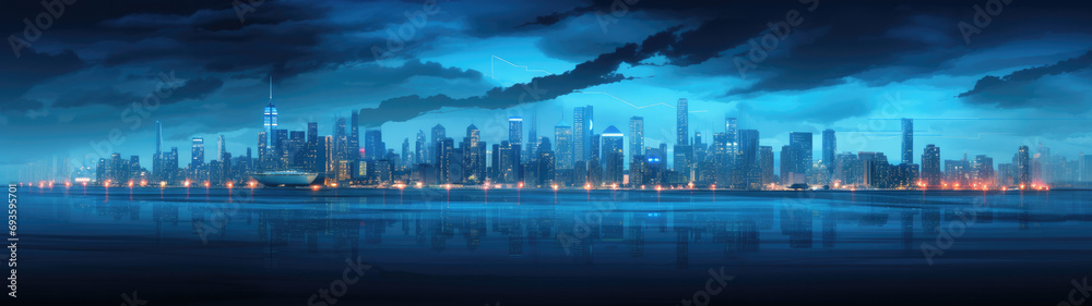 Neon Dreams: Ethereal City Skyline at Dusk