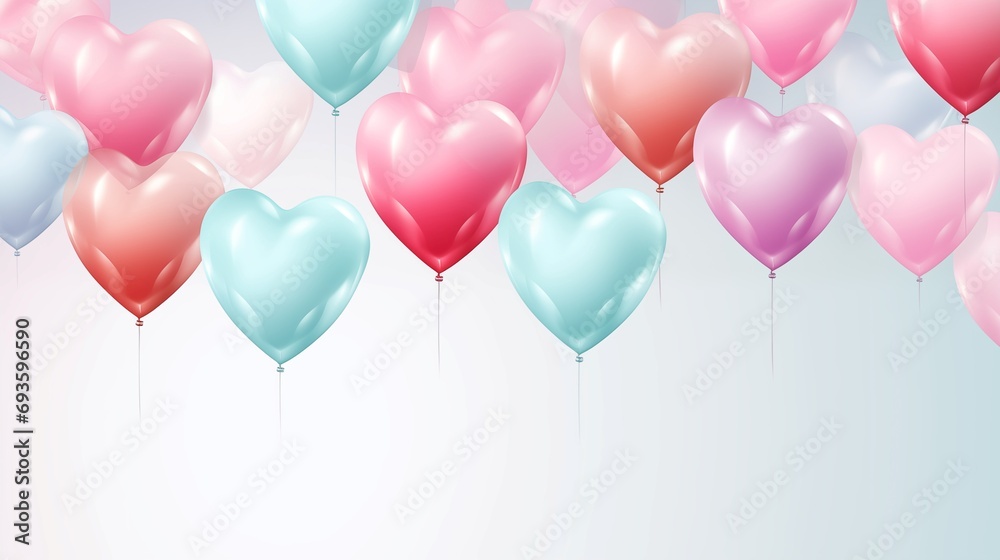 Valentine's day background with pink and white heart shaped balloons, generative AI.