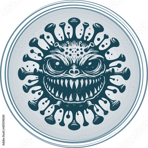 Malevolent virus creature portrayed in a monochromatic vector abstract drawing