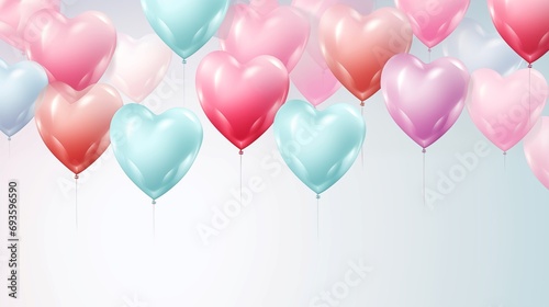 Valentine s day background with pink and white heart shaped balloons  generative AI.