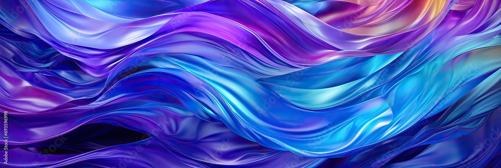 Obraz premium Holograph blue waves texture with Iridescent metal effect, Pearlescent gradient