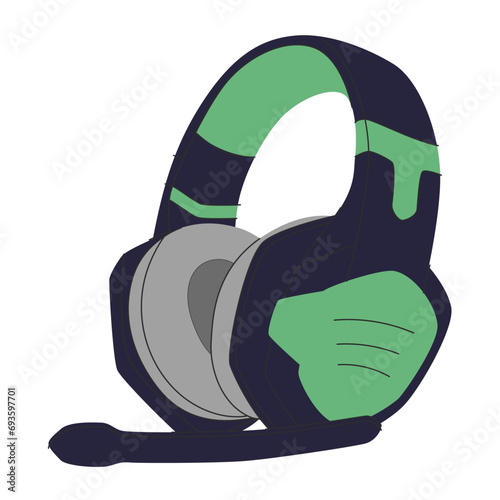 Headset with microphone. Wireless headphones with mic. Cordless earphones with mike, ear pads. Audio and voice.