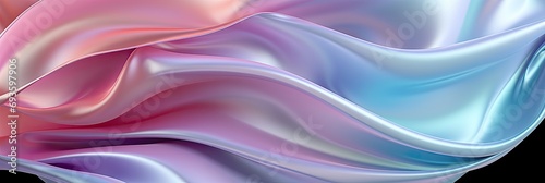 Pearlescent gradient smooth, flowing fabric-like structures with a harmonious blend of pink, blue, and purple hues, creating a sense of soft movement, banner