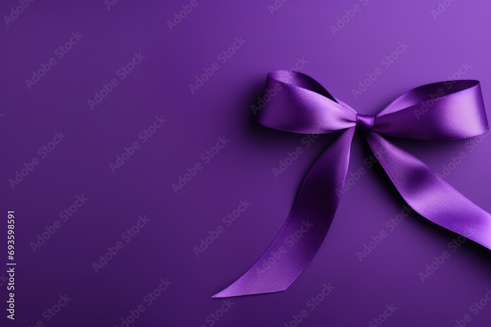 Illustration of a purple ribbon bow, purple background. Generative AI Illustration of a purple ribbon bow, purple background. Generative AI