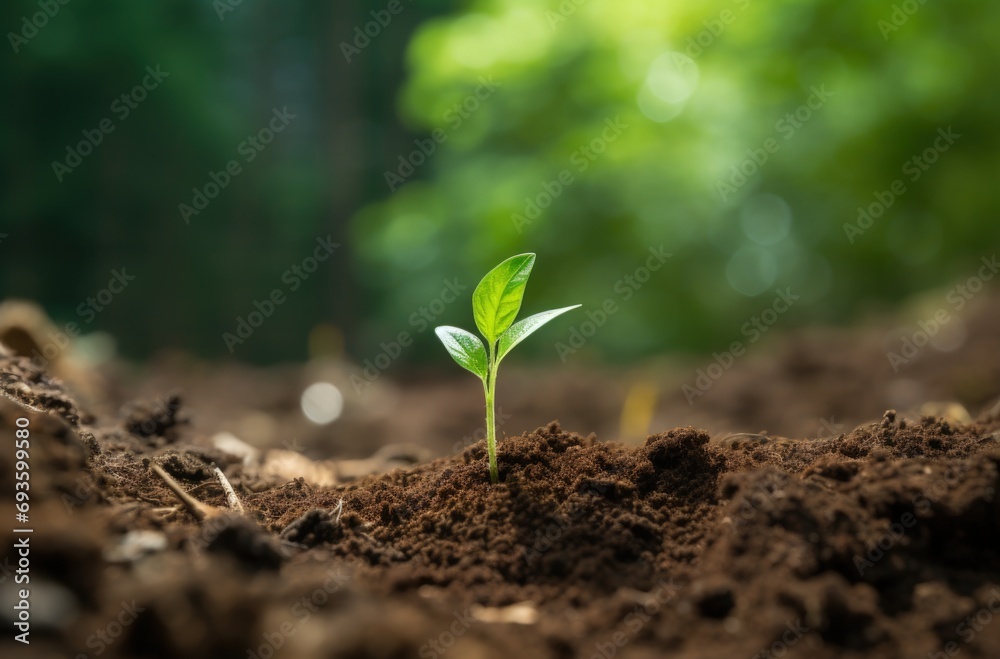 Fototapeta premium Small plant growing in the soil, concept of environmental preservation. Generative AI