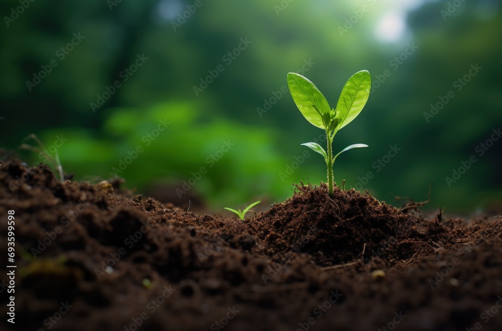 Small plant growing in the soil, concept of environmental preservation. Generative AI Small plant growing in the soil, concept of environmental preservation. Generative AI
