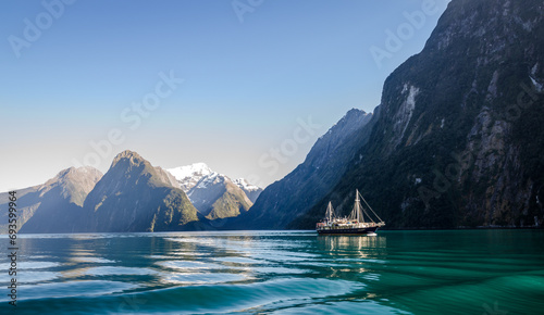 World famlous Fiord of Milford Sound in South Island of New Zealand. This Fiord is located in Fiordland National park.