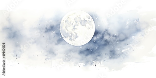 linda ilustração de uma lua cheia - aquarela - céu acinzentado e branco - lua brilhante