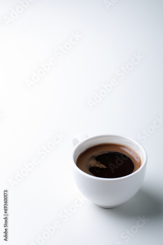 Coffee cup on white background. Copy space for text.