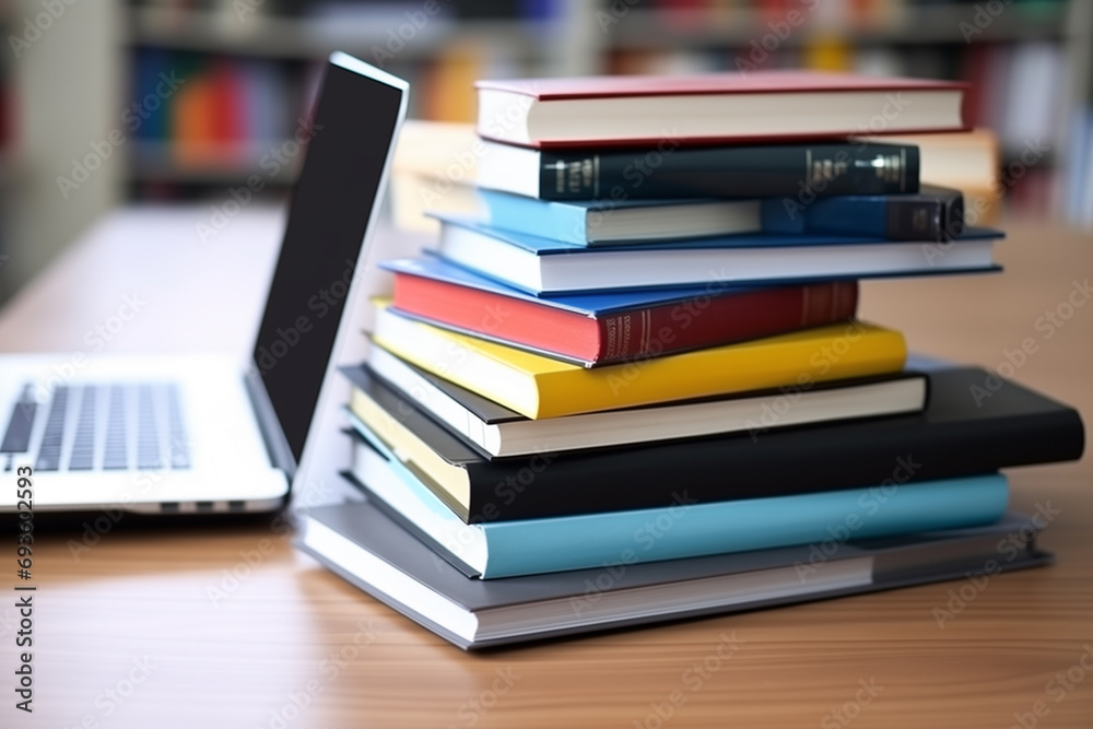 books and laptop, education technology concept books and laptop, education technology concept