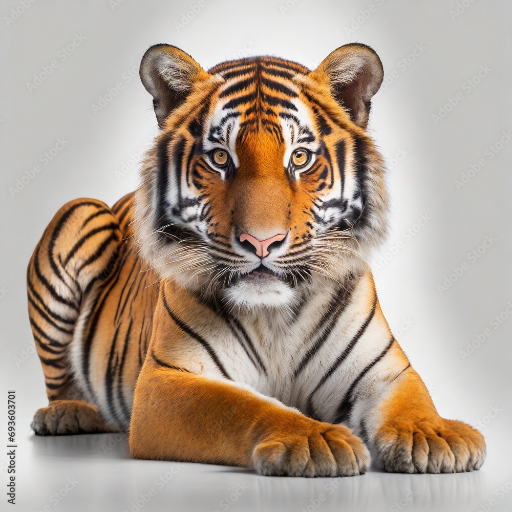 Tiger lying down isolated on white background Tiger lying down isolated on white background