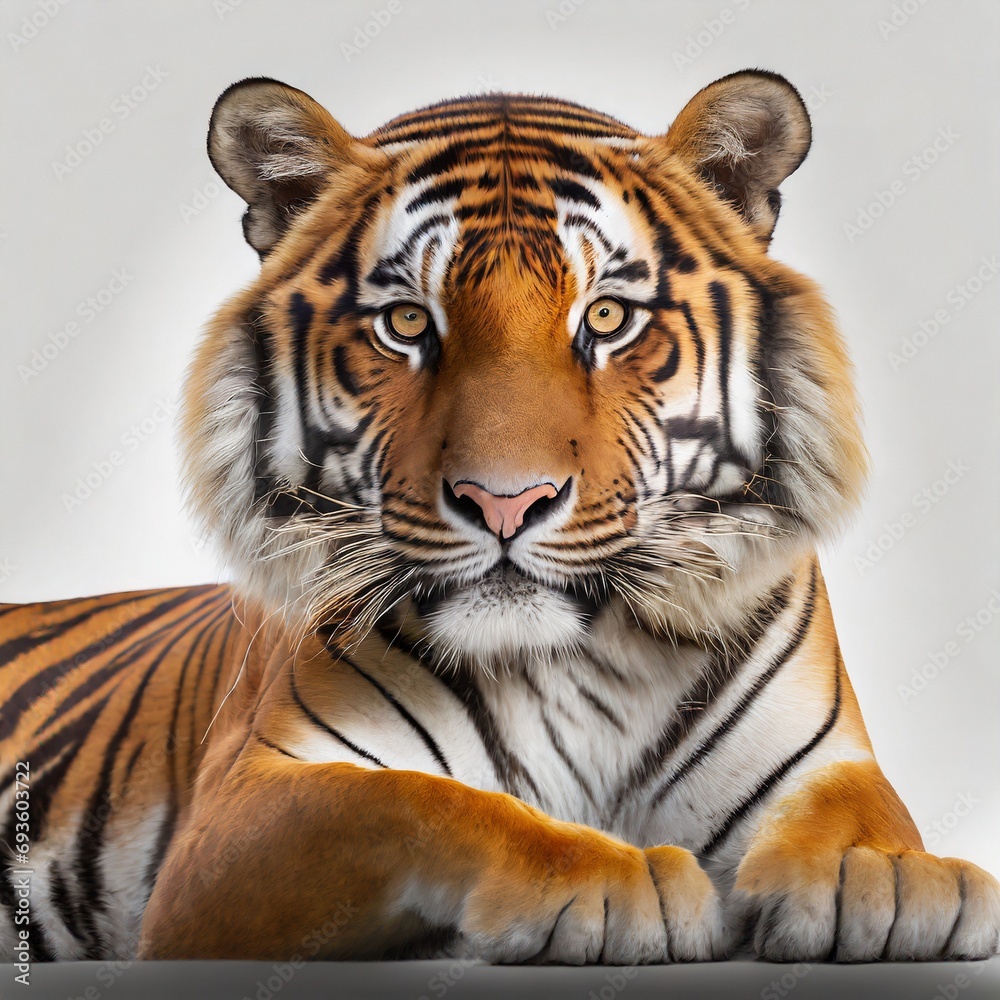 Tiger lying down isolated on white background Tiger lying down isolated on white background
