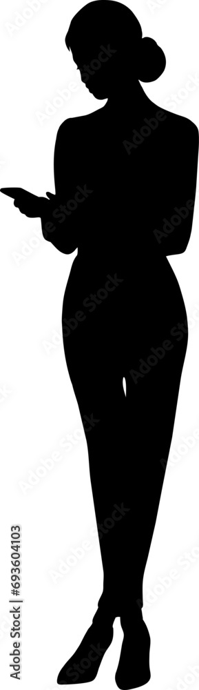 Women taking selfie and talking on mobile phone. Set of women taking selfie silhouette vector illustration.