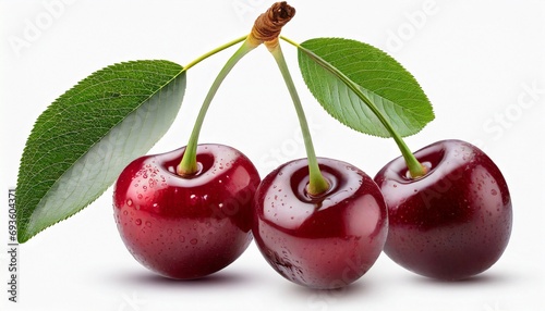 Cherry with leaf isolated on white background