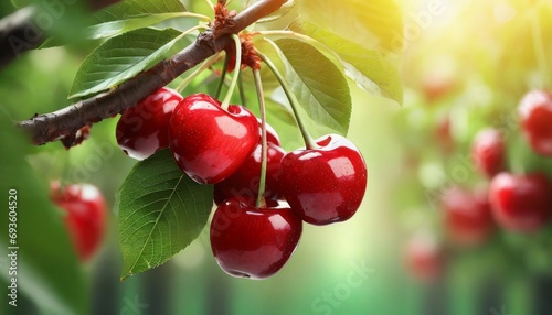 Red cherries on tree in cherry orchard © adobedesigner