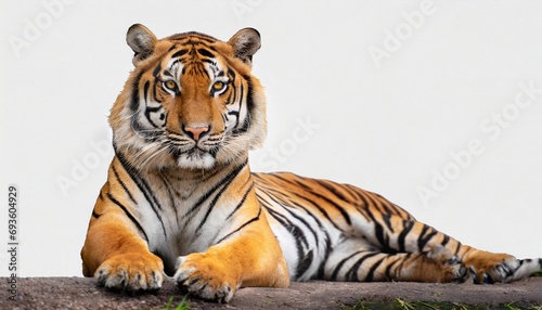 Tiger lying down isolated on white background 