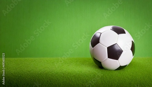 Soccer ball Isolated, green background, text space