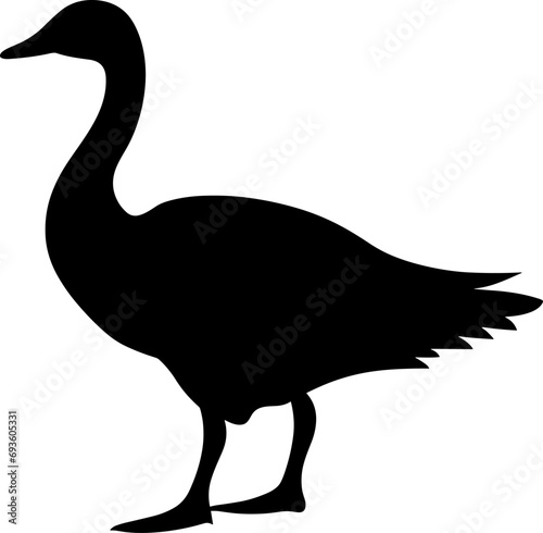 Goose silhouette. Bird element illustration in simple flat style isolated on white background. Vector symbol design from farm collection. AI generated illustration.