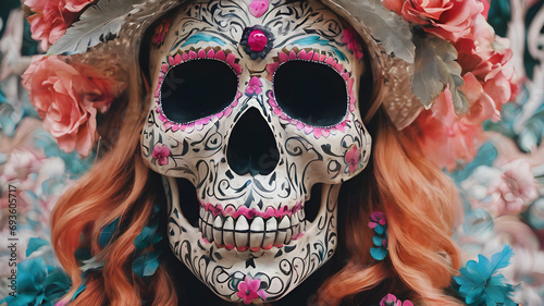 Day of the Dead colorful Skull: A Celebration of Mexican Culture Dia de los Muertos