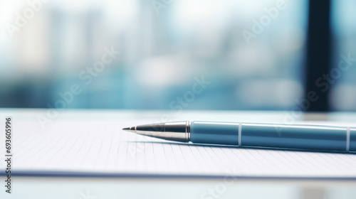 Pen lying on a contract or application form, wide angle view. photo