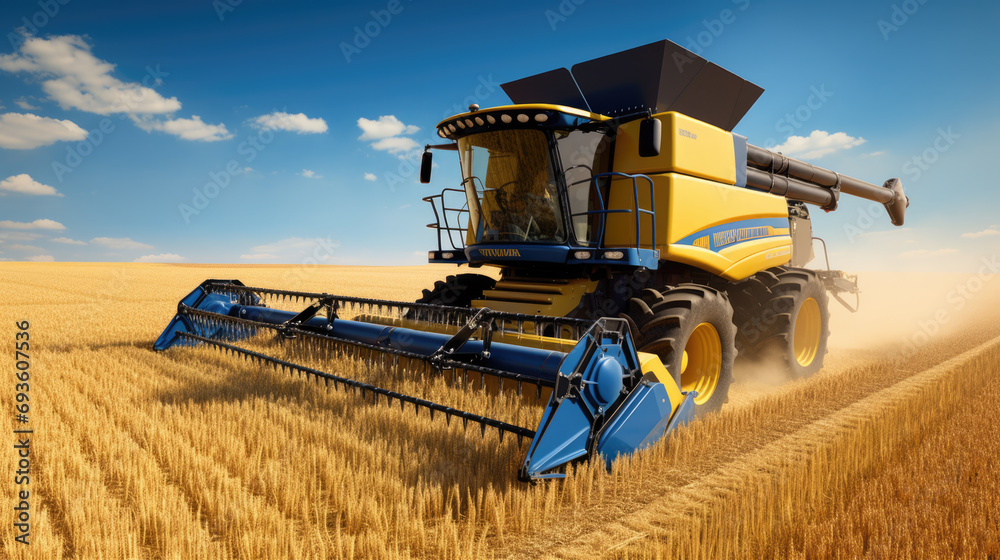 Fototapeta premium ?ombine harvester harvesting wheat from the field