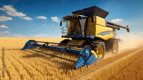  ombine harvester harvesting wheat from the field