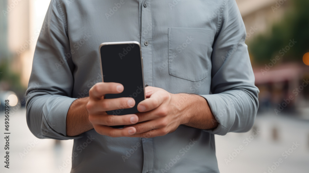 Close-up of a man holding a smartphone Close-up of a man holding a smartphone