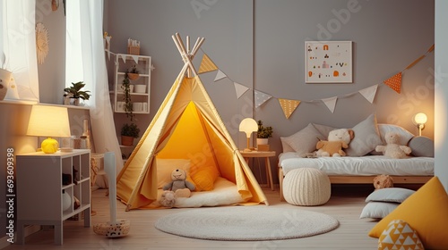 A modern kids room with stylish décor cozy atmosphere