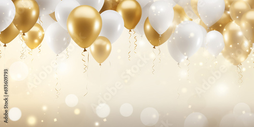 Banner holiday xmas and Valentine Day background gold color balloon with white copy space