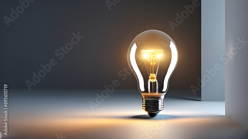 One Lightbulb glowing in dark area with copy space for creative thinking, problem solving solution, brainstorming and innovating concept. World Thinking Day 22 February photo