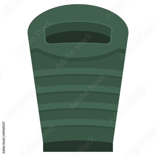 Green outdoor or indoor round trash can with lid. Garbage collection and recycling. Maintaining cleanliness. Waste container. Cartoon flat style. Isolated on white background.