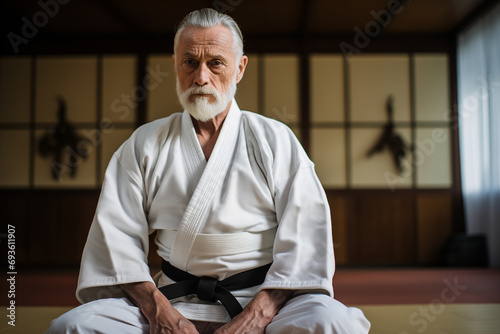 Mature karate master in training room. Generative AI
