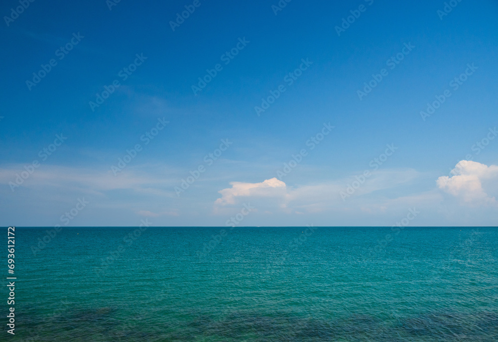 Panorama front viewpoint Leam Ya mountain landscape sea cloud sky blue clear background day time look calm summer Nature tropical beautiful pacific ocean wave water nobody travel exotic horizon.