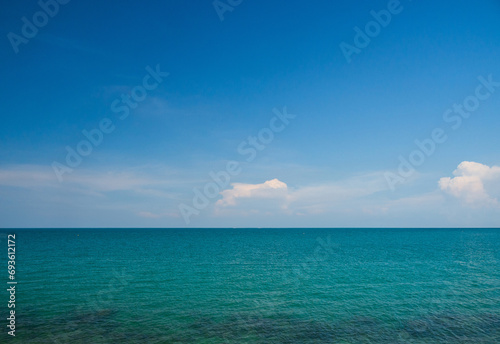 Panorama front viewpoint Leam Ya mountain landscape sea cloud sky blue clear background day time look calm summer Nature tropical beautiful pacific ocean wave water nobody travel exotic horizon.